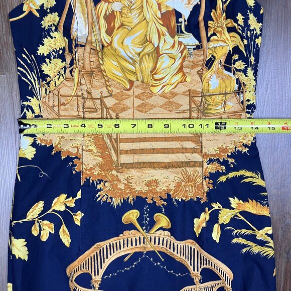 Mark E Toile Graphic Art Print Halter Mini Dress Navy Blue Cotton 2 4 Small XS - Picture 6 of 14